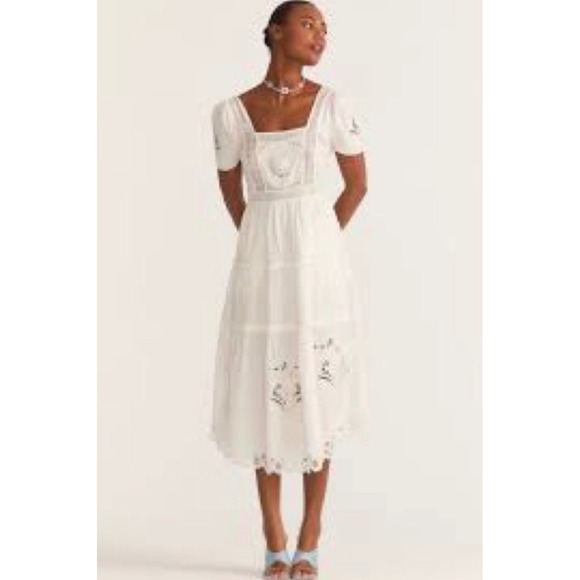 LoveShackFancy Prairie Midi Dress True White Size 0 NWT‎